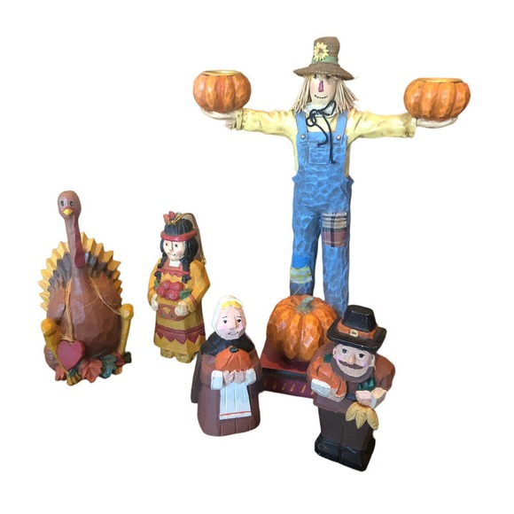 Halloween Fall‎ Thanksgiving Creepy Hollow Midwest wood Scarecrow Candle Holders - Picture 6 of 13
